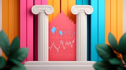 Poster - Thriving 3D Illustrated Financial Data Visualization with Market Charts Currency Diagrams and Exchange Rate Analysis Conveying Economic Growth Success and Financial Strategy on a Vivid