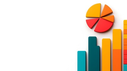 Fototapete - Colorful and dynamic 3D graphs pie charts and other data visualization elements presented in a sleek scientific infographic style  Featuring playful shadows subtle highlights and a clean