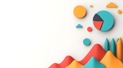 Fototapete - Sleek and Dynamic 3D Data Visualization with Vibrant Colorful Graphs Pie Charts and Subtle Highlights on a Stark White Background