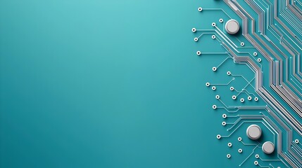 Fototapete - Futuristic abstract of a digital circuit board on a blue background featuring connected lines and dots for a conceptual and technology concept