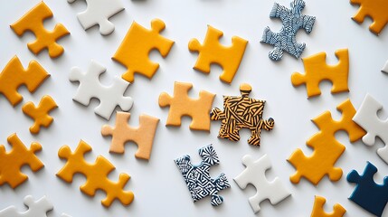 Leinwandbilder - Vibrant and Intricate Puzzle Pieces Scattered on a Clean White Background Each One Featuring Unique Patterns and Textures Waiting to be Assembled into a Visually Captivating Composition