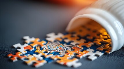 Poster - Revealing the Intricate Design Within an Unfinished Puzzle Vibrant Colors and Soft Lighting Unveil the Hidden Beauty Beneath the Missing Pieces
