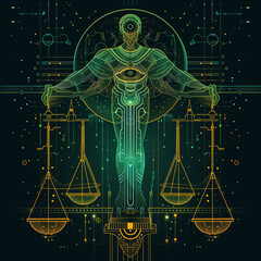 High-tech style illustration of the Libra zodiac sign.