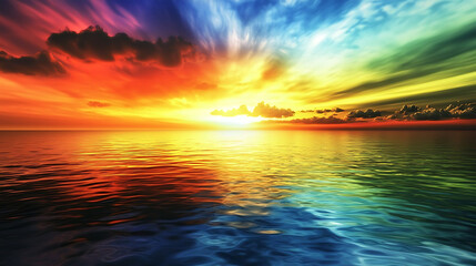 Wall Mural - Vibrant sunset over tranquil ocean waters