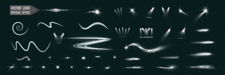 Wall Mural - light white speed and spotlight shine effect,glow line sparkle shine. silver white wavy effects.