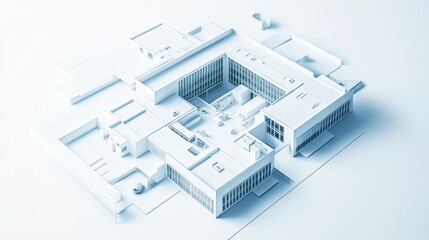 Healthcare facility plans on white, single blue vertical stroke, minimalistic and textured futuristic design