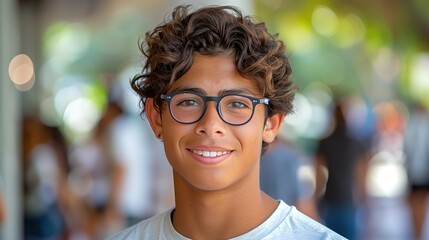 Celebrating World Genetic Diseases Day, a joyful young Hispanic man with cerebral palsy, wearing glasses, embodies resilience and hope in the face of challenges.