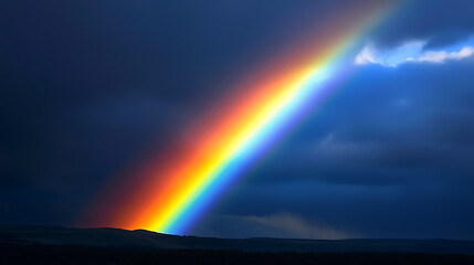 Wall Mural - Vibrant rainbow arching across a stormy sky