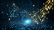 © Aventurine - Digital waves of data create abstract scene with glowing binary code in blue and yellow hues, evoking sense of technology and innovation