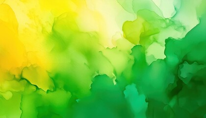 Wall Mural - Abstract fluid art with vibrant green and yellow colors on a soft background.