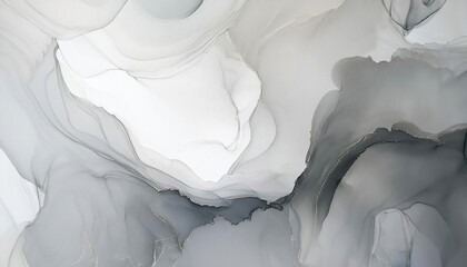 Wall Mural - Abstract gray and white fluid art with soft, flowing shapes on a serene background.