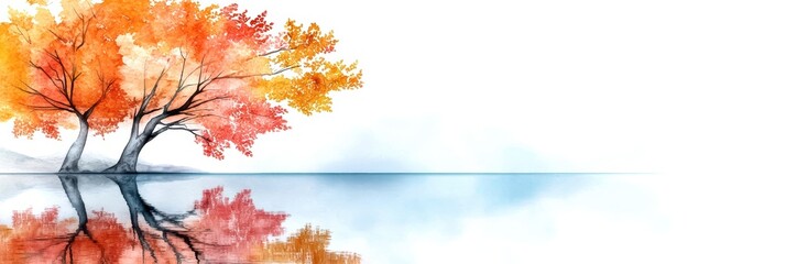 Wall Mural - beautiful autumn trees reflected in calm water, creating a serene and peaceful landscape.