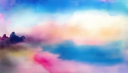 Wall Mural - ethereal watercolor clouds blending hues of blue, pink, and purple against a serene celestial backdr