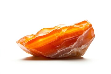 A vibrant orange mineral rock with smooth edges isolated on a white background.