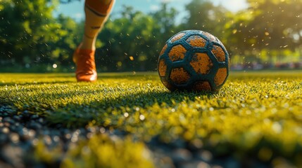 Detailed Close-Up of Soccer Player's Feet in Action During a Match, Ideal for Sports Ads and Promotions