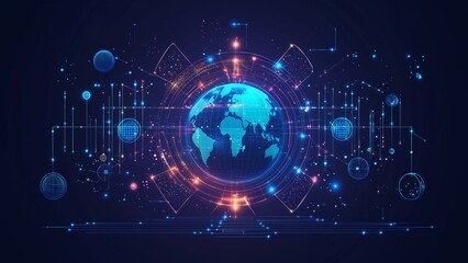 Wall Mural - global connection in 3d: a digital illustration of earth with a network of light and data