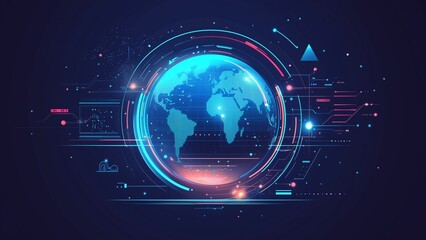 Wall Mural - global connection in 3d: a digital illustration of earth with a network of light and data