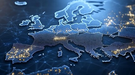 Abstract glowing digital map of Europe in global connectivity and technology