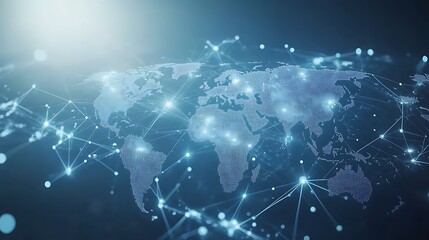 a map of the world with connecting lines on blue light background