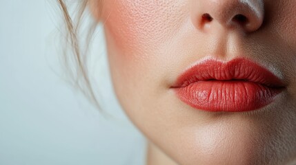 A soft-focus portrait highlighting striking red lips on a person with red hair, embodying vibrant color contrasts and polished artistic taste in beauty imagery.