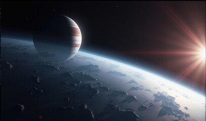 Wall Mural - Fantasy of Perspective from Earth’s orbit toward Mars and Jupiter
