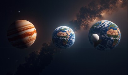 fantasy of overhead view of venus, mercury, earth alignment