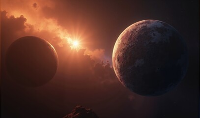 Fantasy of Close-up of Pluto and Neptune in solar system