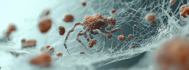 Abstract spider-like creature crawling on web.