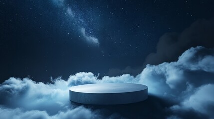 Wall Mural - 3d podium stone above the clouds at night with stars