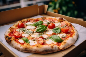 Wall Mural - Neapolitan pizza margherita served in a cardboard box