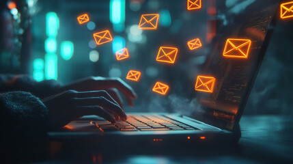 Digital Communication with Laptop and Email Icons