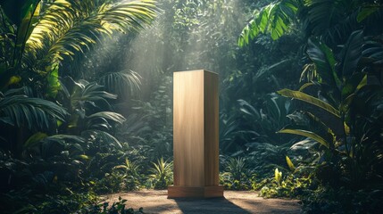 Wall Mural - empty wooden podium with plants. stage into forest