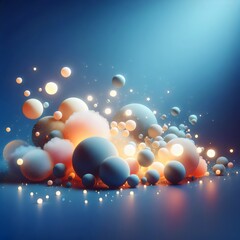 Colorful spheres floating and bouncing on a blue background represent the energy and joy of creativity.