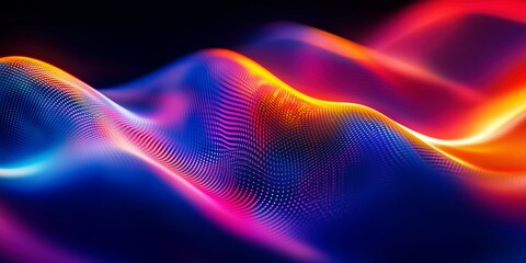 Wall Mural - dynamic, undulating waves with colorful dot patterns, highlighting purple, pink, and orange tones in