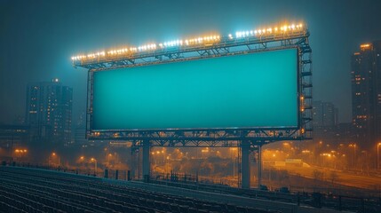 Massive Blank Stadium Billboard under Stadium Lights, Perfect for Advertisement and Mockup Designs