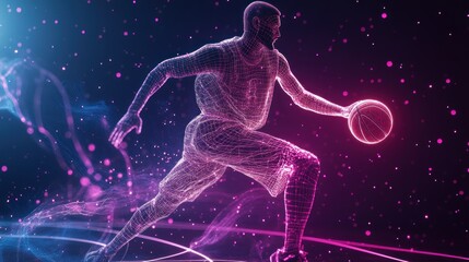 Wall Mural - A digital illustration of a basketball player in motion, emphasizing athleticism and energy.