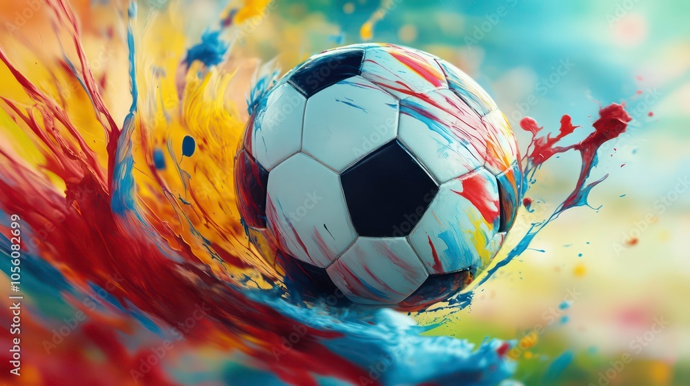 Colorful World Football Day celebration with soccer ball and flowing ...