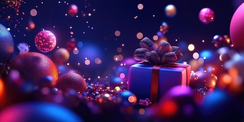 Festive Christmas background with sparkling circles and holiday decorations, perfect for seasonal wallpapers and celebration displays