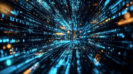 Abstract data streams in a futuristic digital matrix