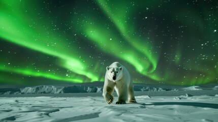 polar bear under the aurora borealis
