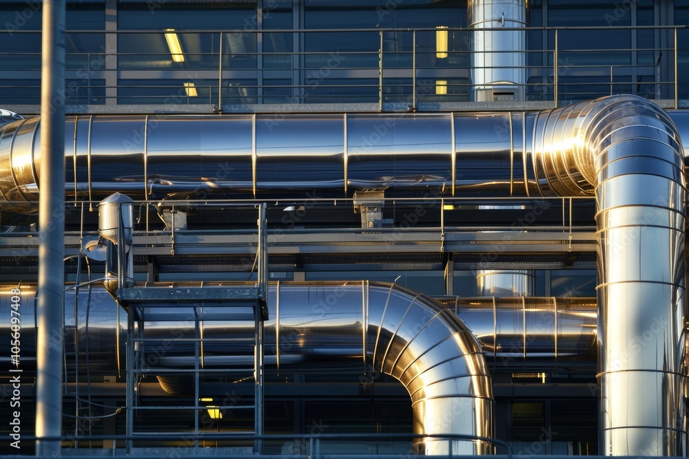 Metal Infrastructure Industrial Infrastructure Complex System of Polished Metal Piping and ...