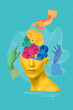 © Solarisys - Contemporary art collage, design. Abstract doctor hands near human head, working with mental issues. Psychiatrist. Concept of medical assistance, treatment, mental treatment - fix your brains concepts