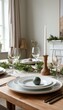 © Panda – Studio - Minimalist holiday table setup with natural wood elements and neutral tones for an elegant understated festive atmosphere.