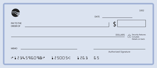 Bank check, vector blank money cheque, checkbook template with guilloche pattern and fields. Currency payment coupon, money check background