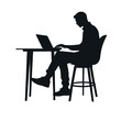 © Dream Is Power - a man browsing laptop sitting on the chair in front of table, vector silhouette