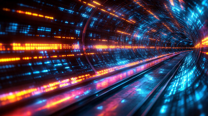 Wall Mural - glowing portal suspended in a futuristic setting. The portal radiates blue and purple hues, suggesting a doorway to another dimension filled with mystery