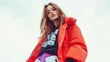© marco - Fashionable Woman Wearing Red Puffer Jacket