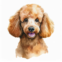 Watercolor illustration of pure breed Poodle dog. Painting of domestic animal. Cute pet. Hand drawn