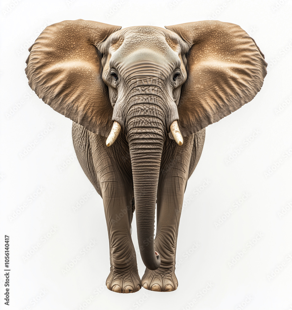 Elephant. Front view of an elephant isolated on white background ...