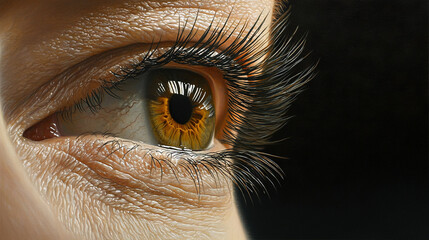 Wall Mural -   A zoom-in of a person's eye with luscious lashes and a sunflower in the pupil